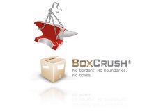 BoxCrush logo design with an anvil getting ready to crush a box