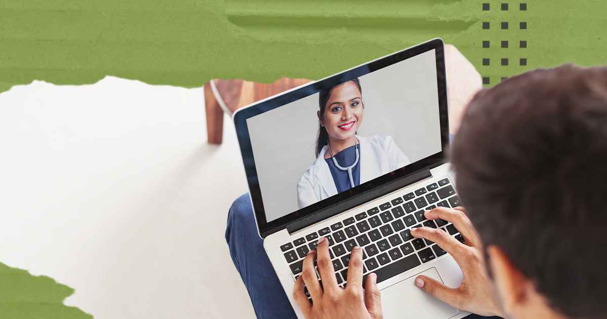 A healthcare provider appears on a laptop screen