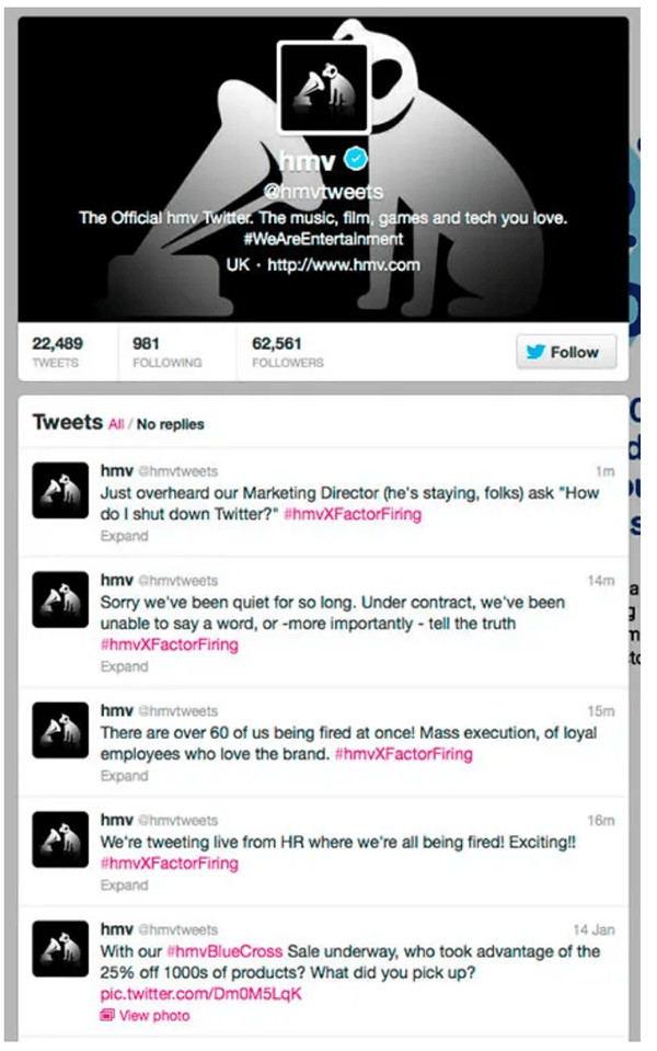 HMV Twitter disaster